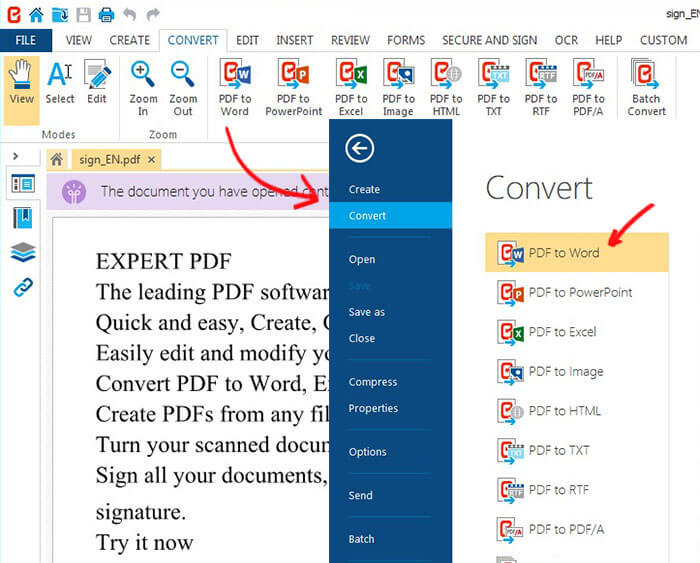 Conversión de PDF a Word Convierta un documento Word en un archivo PDF